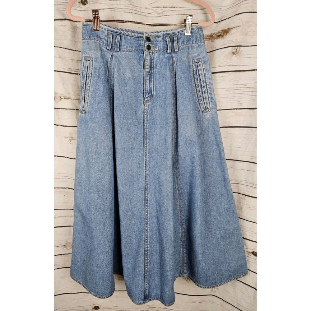 Vintage Lizwear Denim Midi Skirt 6P Boho Western 100% Cotton Prairie